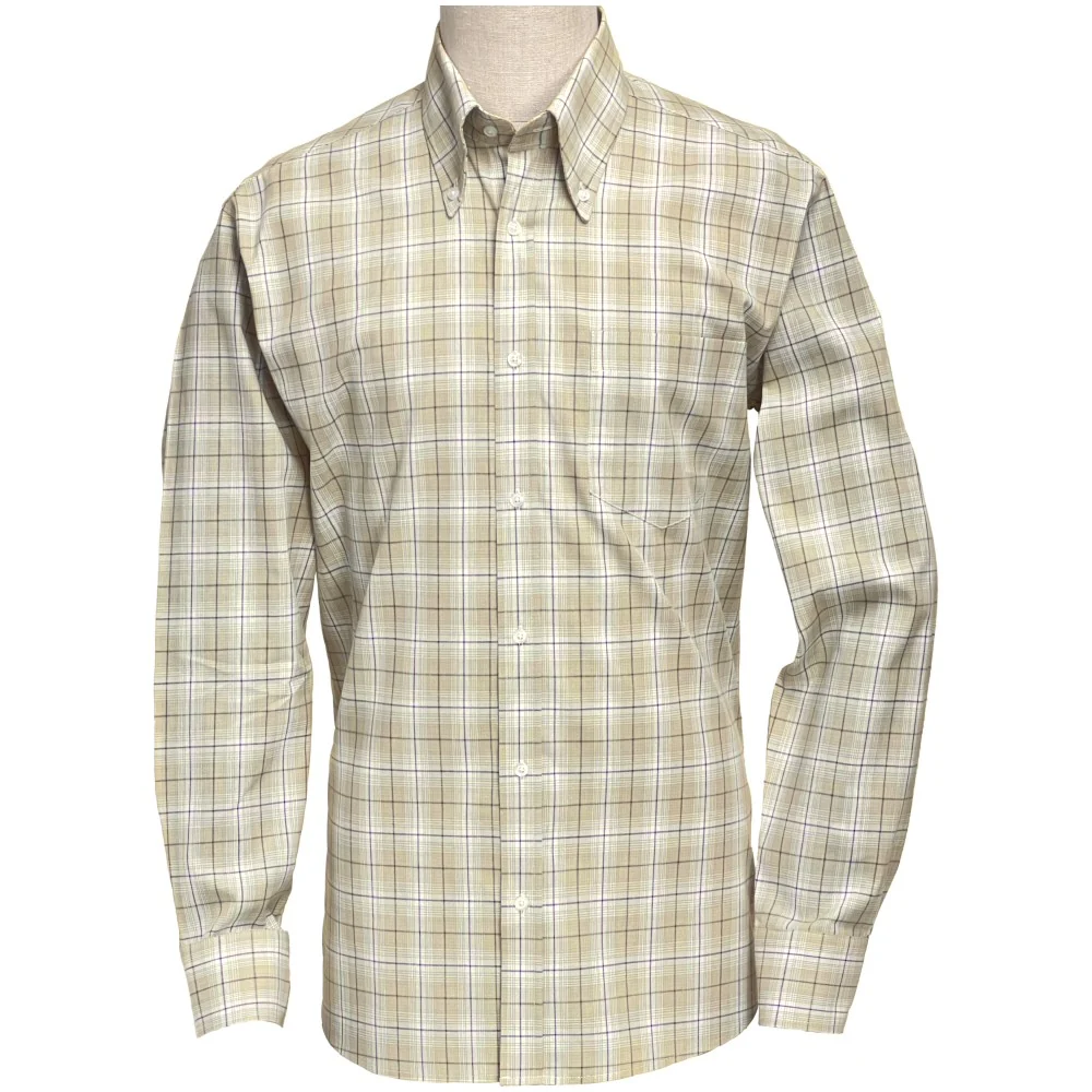 Adaptor Clothing Check Long Sleeve Button Down Shirt Beige - Image 2