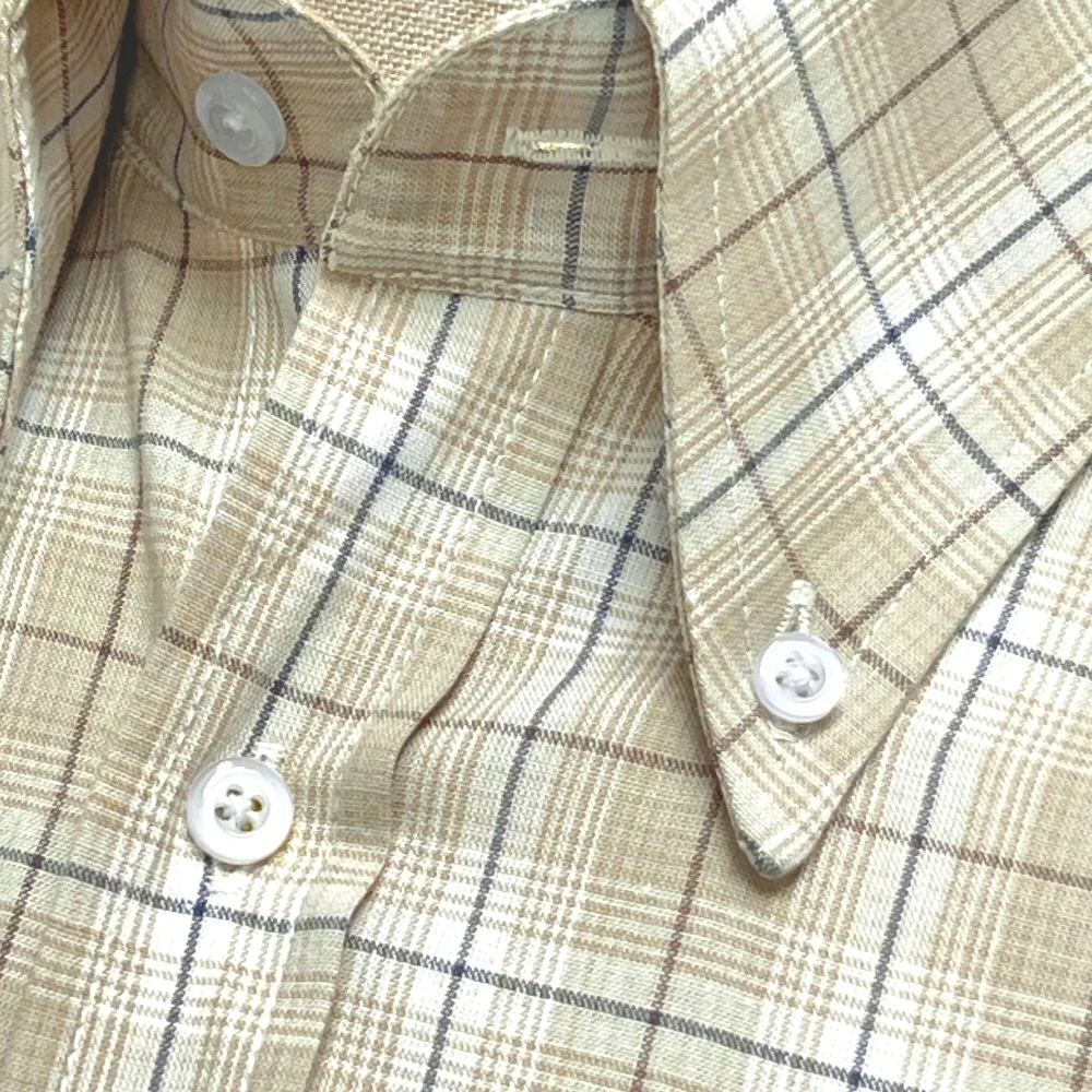 Adaptor Clothing Check Long Sleeve Button Down Shirt Beige - Image 4