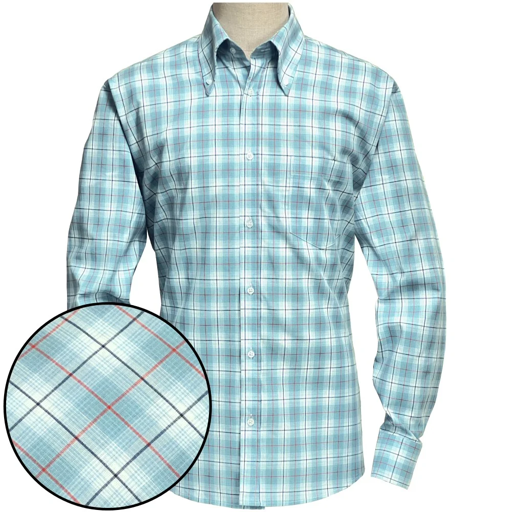 Adaptor Clothing Check Long Sleeve Button Down Shirt Seafoam