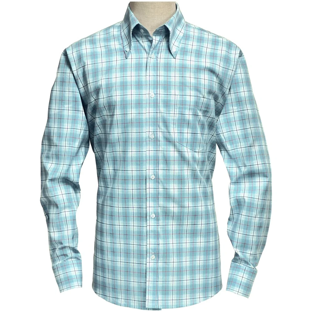 Adaptor Clothing Check Long Sleeve Button Down Shirt Seafoam - Image 2