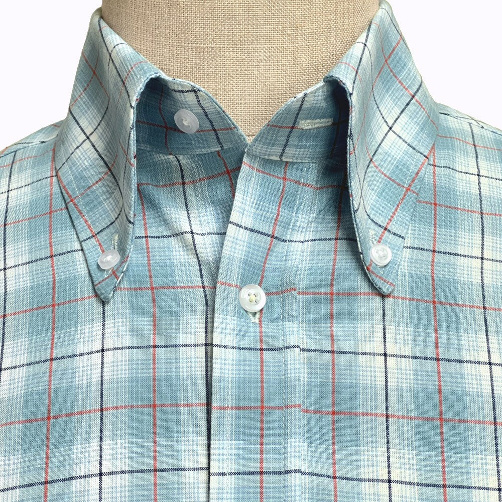 Adaptor Clothing Check Long Sleeve Button Down Shirt Seafoam - Image 3