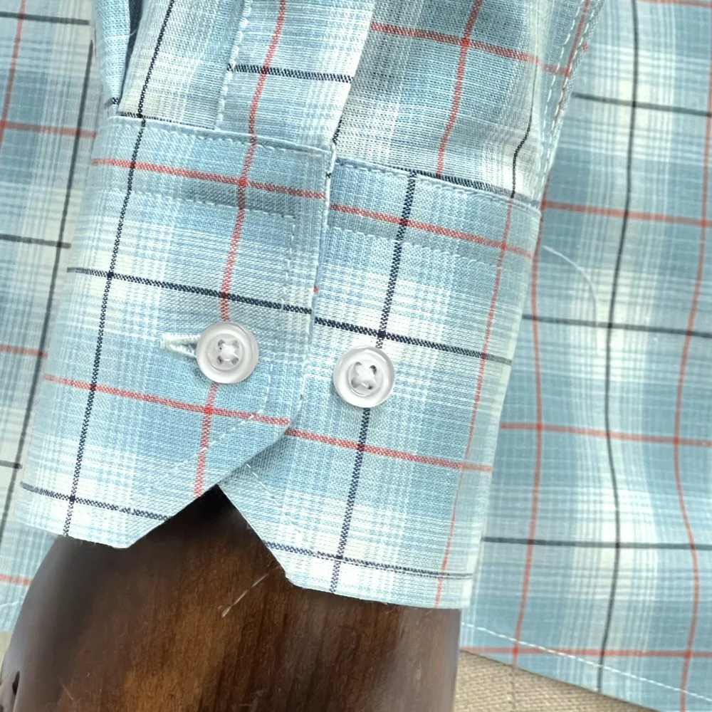 Adaptor Clothing Check Long Sleeve Button Down Shirt Seafoam - Image 6