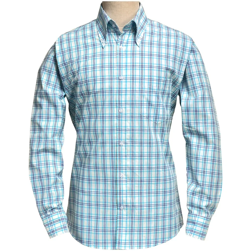 Adaptor Clothing Check Long Sleeve Button Down Shirt Turquoise - Image 2
