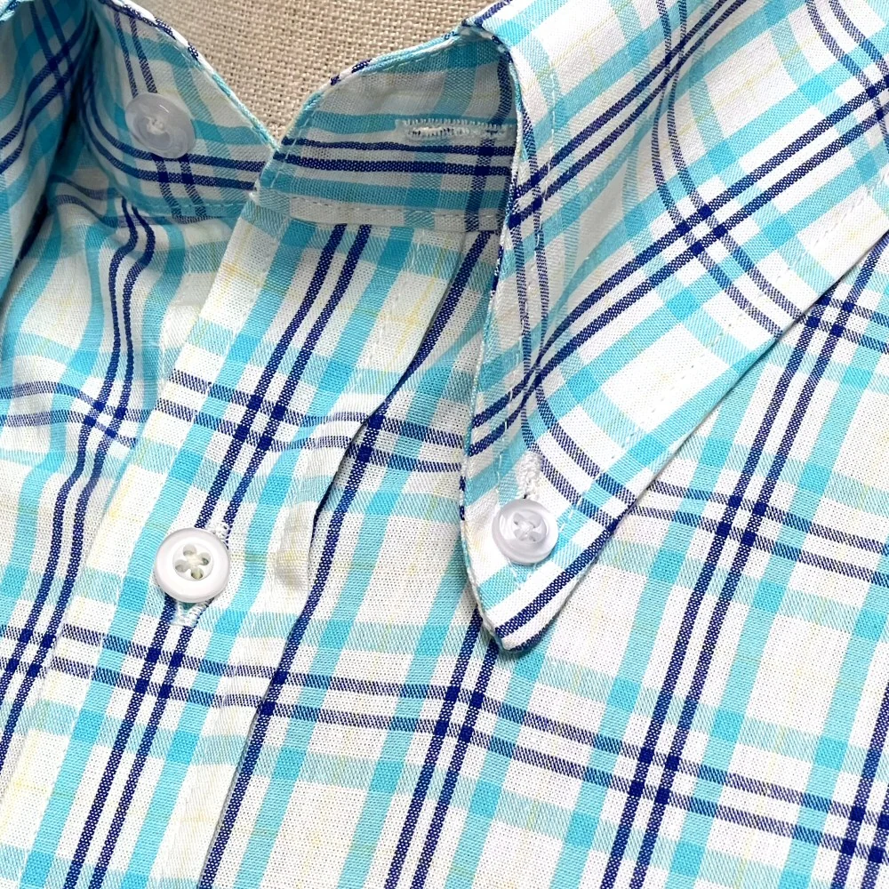 Adaptor Clothing Check Long Sleeve Button Down Shirt Turquoise - Image 5