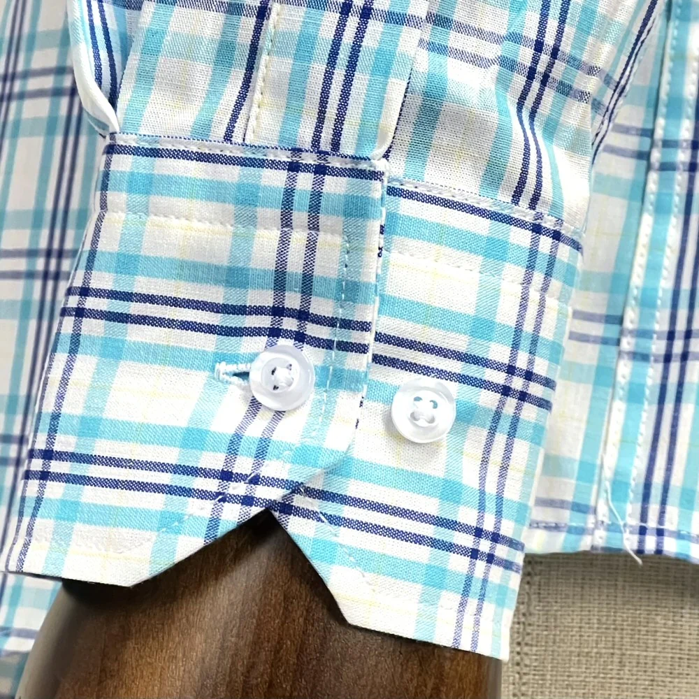 Adaptor Clothing Check Long Sleeve Button Down Shirt Turquoise - Image 6