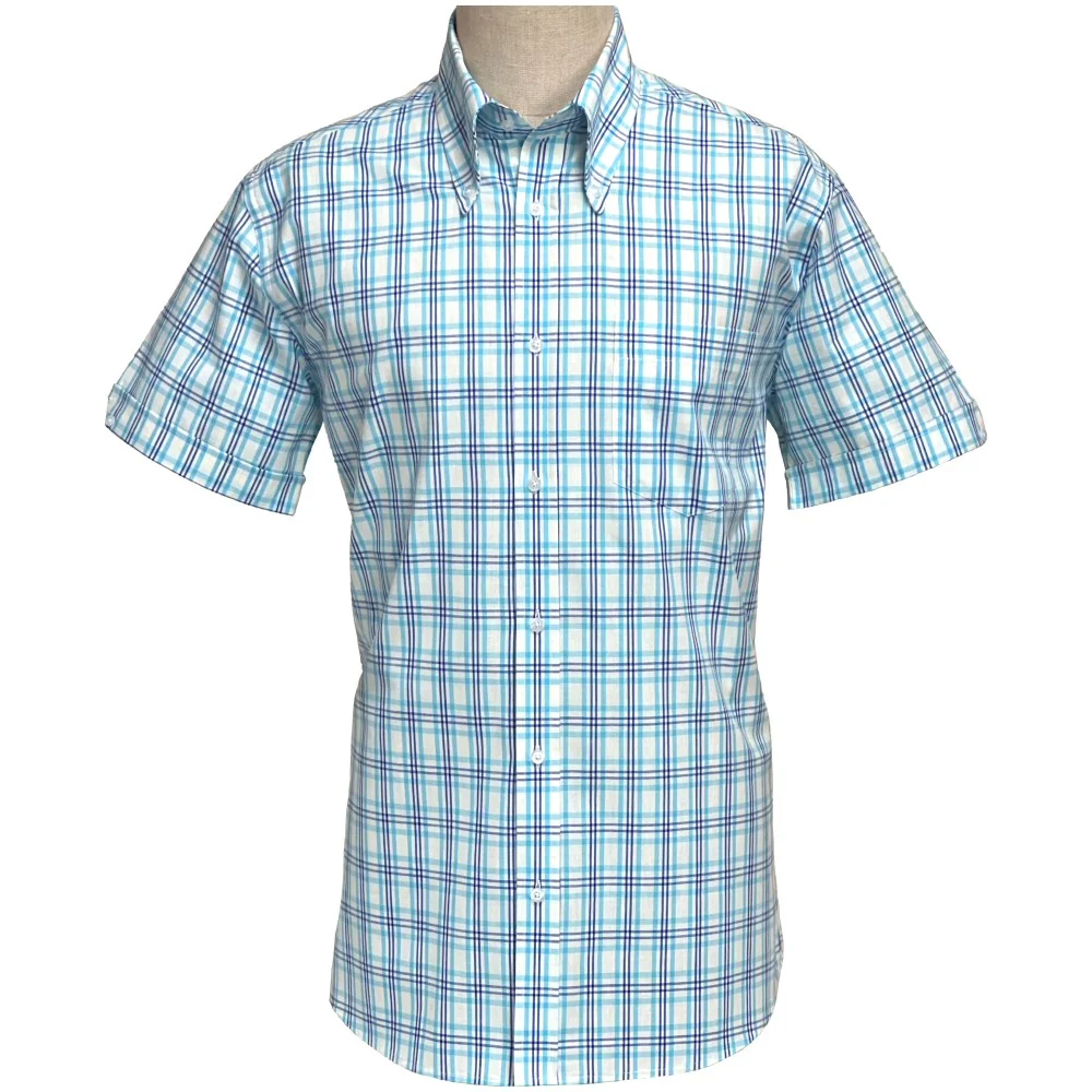 Adaptor Clothing Check Short Sleeve Button Down Shirt Turquoise - Image 2