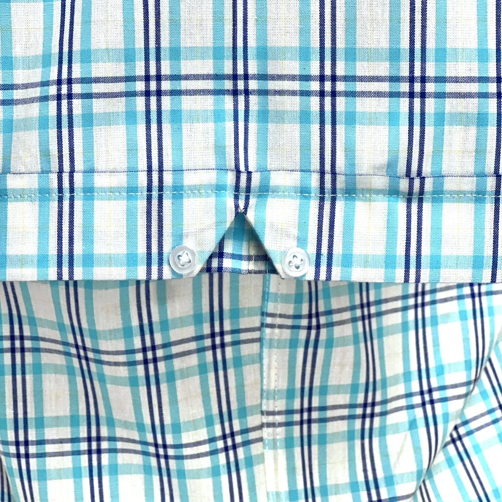 Adaptor Clothing Check Short Sleeve Button Down Shirt Turquoise - Image 6