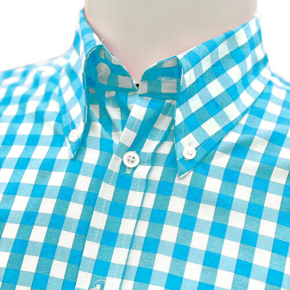 Adaptor Clothing Gingham Long Sleeve Button Down Shirt Aqua - Image 3