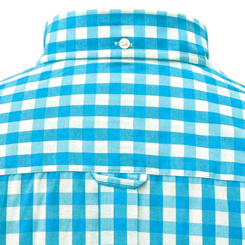 Adaptor Clothing Gingham Long Sleeve Button Down Shirt Aqua - Image 4