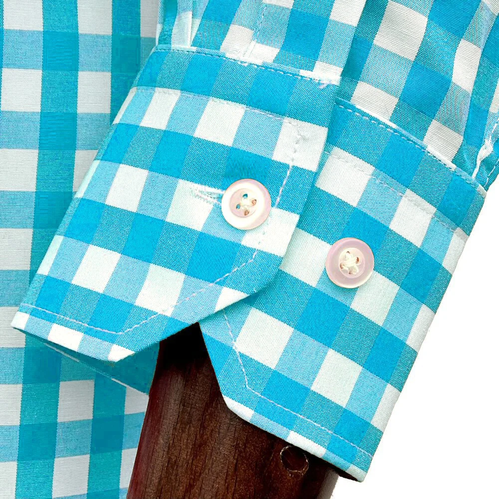 Adaptor Clothing Gingham Long Sleeve Button Down Shirt Aqua - Image 5