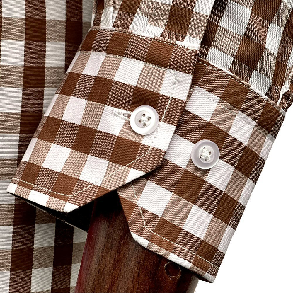 Adaptor Clothing Gingham Long Sleeve Button Down Shirt Brown - Image 6