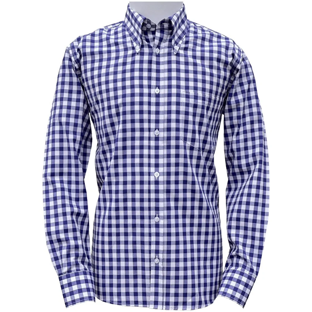 Adaptor Clothing Gingham Long Sleeve Button Down Shirt Navy - Image 6