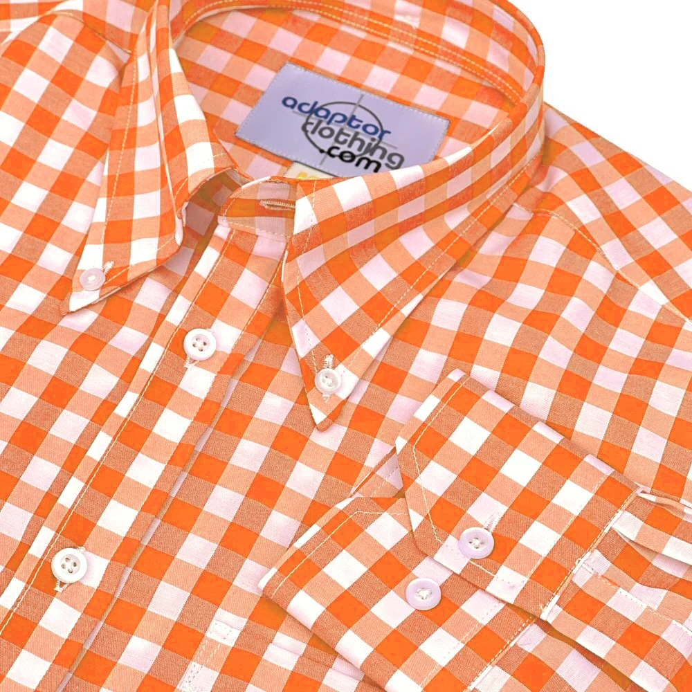 Adaptor Clothing Gingham Long Sleeve Button Down Shirt Orange - Image 3