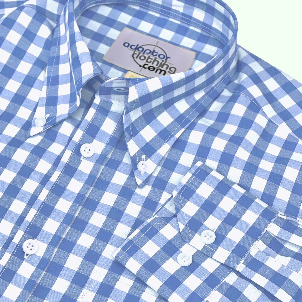 Adaptor Clothing Gingham Long Sleeve Button Down Shirt Sky - Image 3