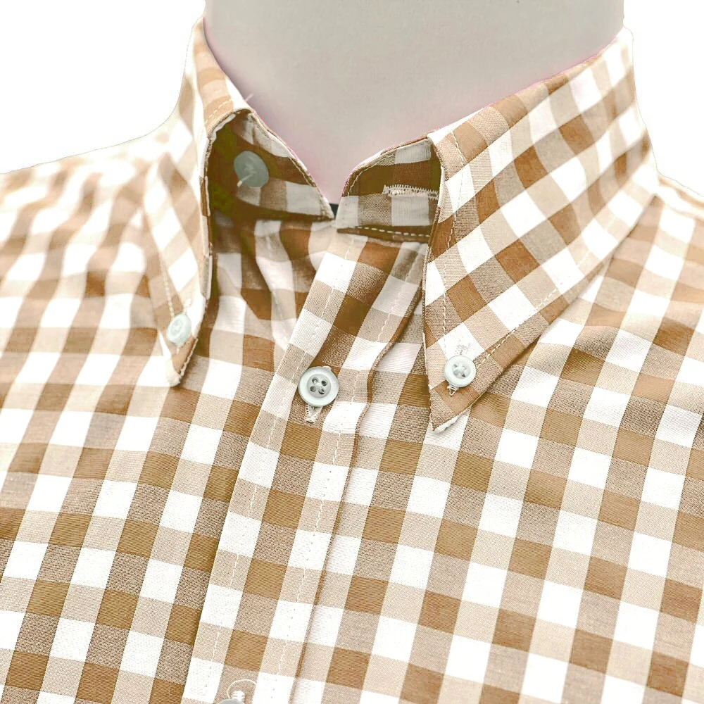 Adaptor Clothing Gingham Long Sleeve Button Down Shirt Stone - Image 3