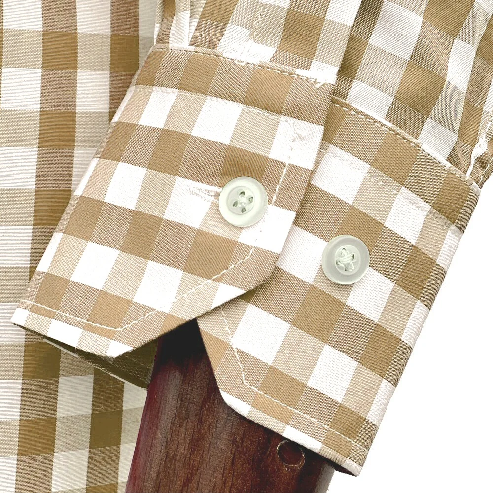 Adaptor Clothing Gingham Long Sleeve Button Down Shirt Stone - Image 4