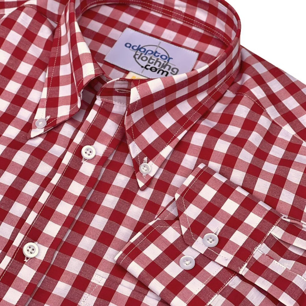 Adaptor Clothing Gingham Long Sleeve Button Down Shirt Wine - Image 3