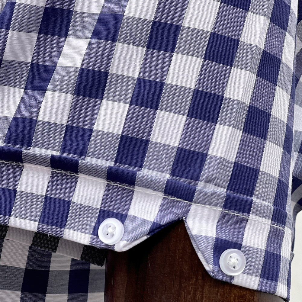 Adaptor Clothing Gingham Short Sleeve Button Down Shirt Navy - Image 4
