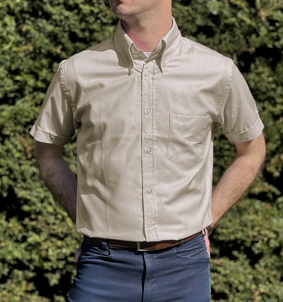 Adaptor Clothing Oxford Short Sleeve Button Down Shirt Stone - Image 11