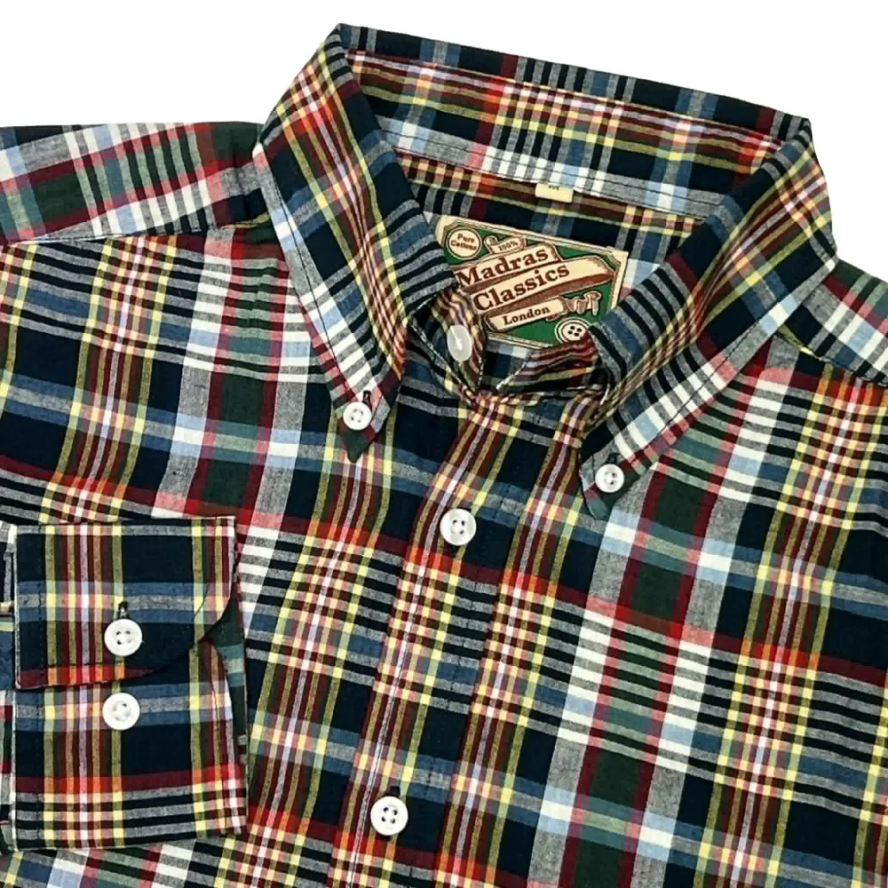 Authentic Classic Madras Check Button Down Shirt Green Red - Image 2