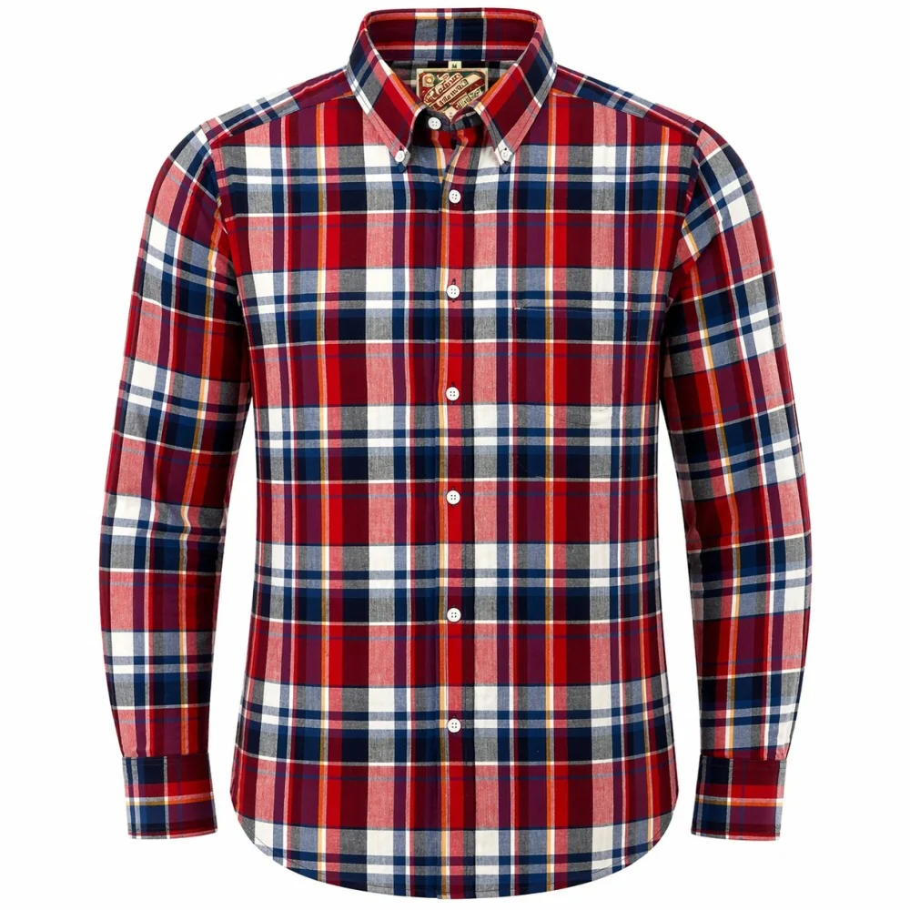 Authentic Classic Madras Check Button Down Shirt Red Blue