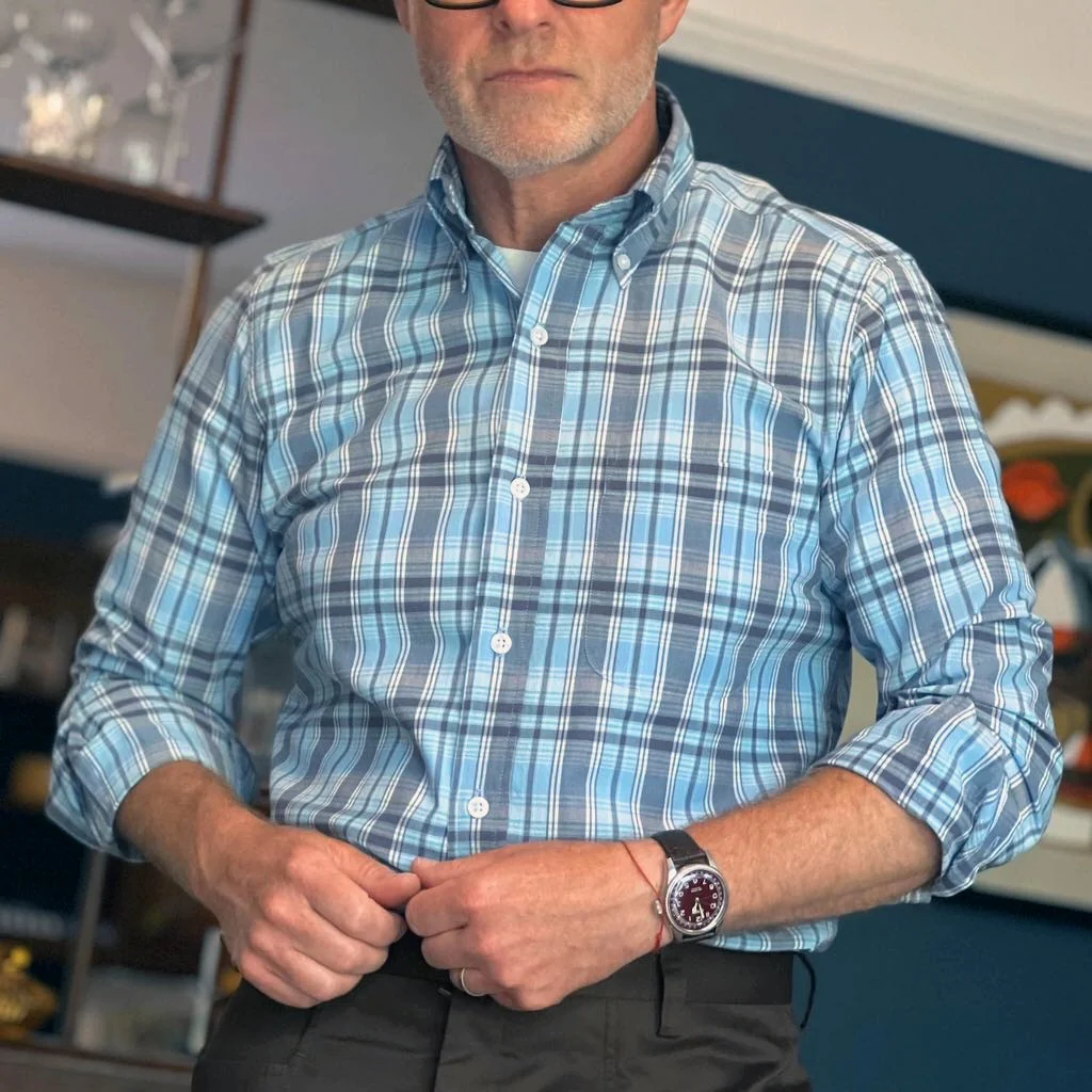 Authentic Classic Madras Check Button Down Shirt Sky Blue - Image 2