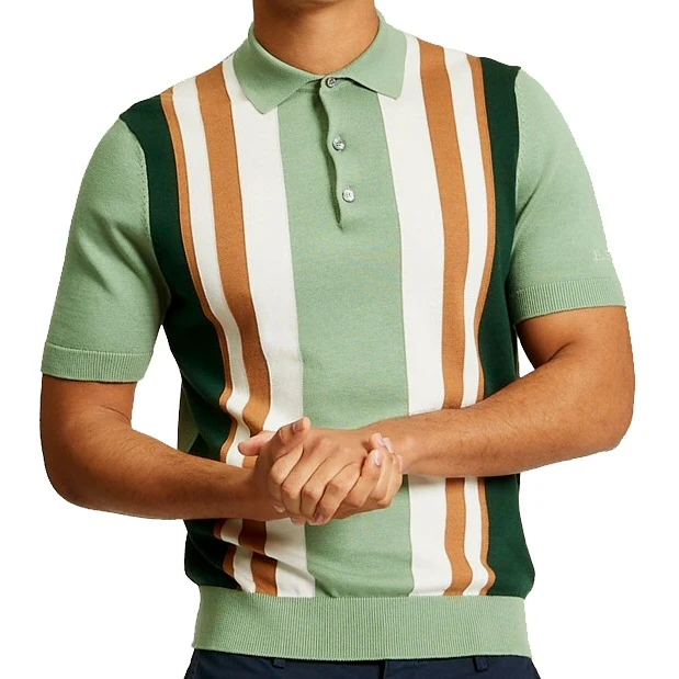 Ben Sherman Multi Stripe 3 Button Knit Polo Shirt Sage - Image 2
