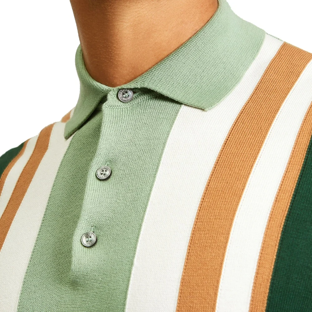 Ben Sherman Multi Stripe 3 Button Knit Polo Shirt Sage - Image 3
