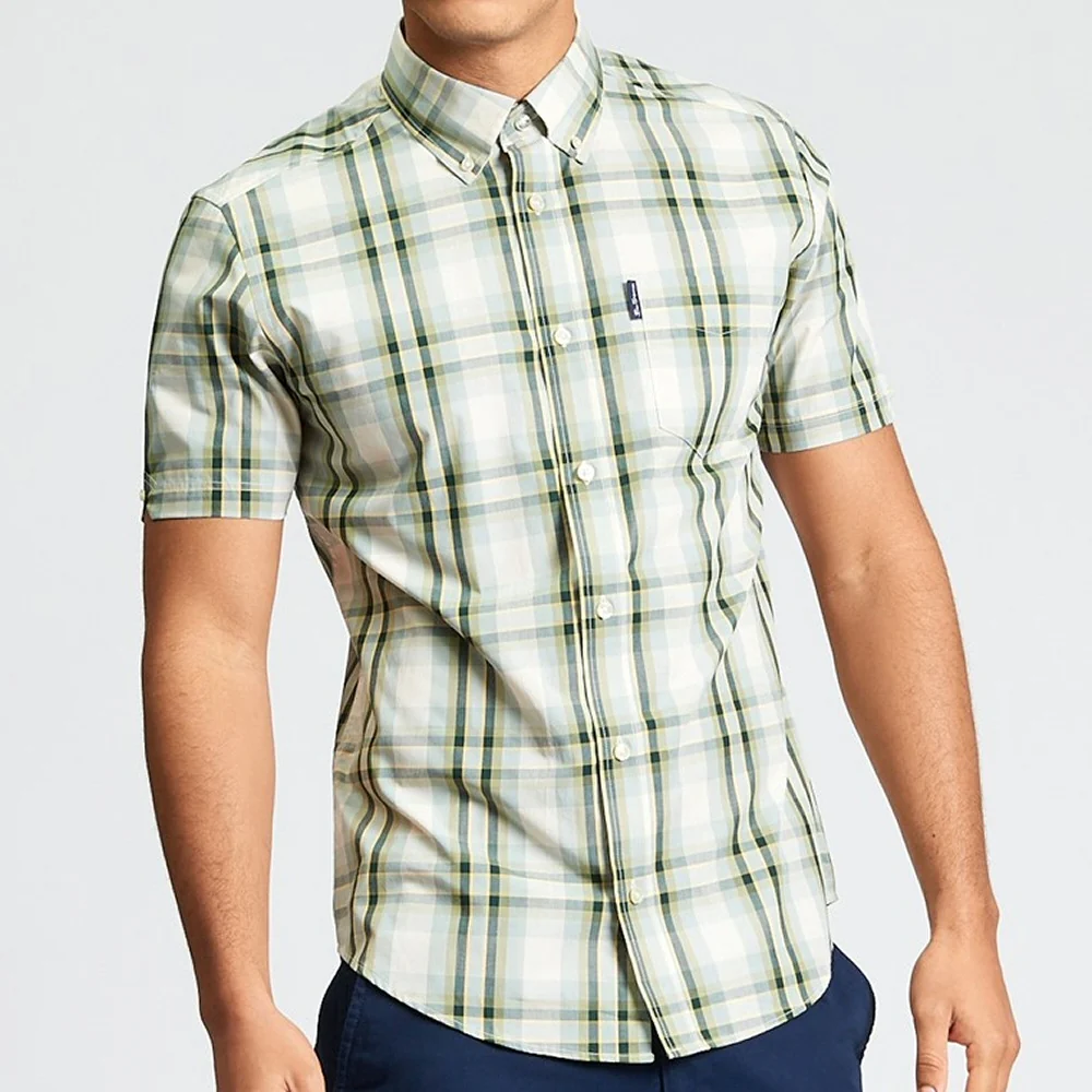 Ben Sherman Short Sleeve Oversize Check Shirt Sage Sand - Image 2