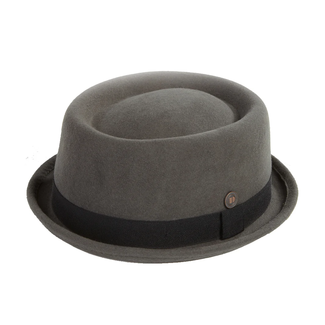Dasmarca Rude Boy Narrow Brim 100% Wool Felt Trilby Pork Pie Hat Grey