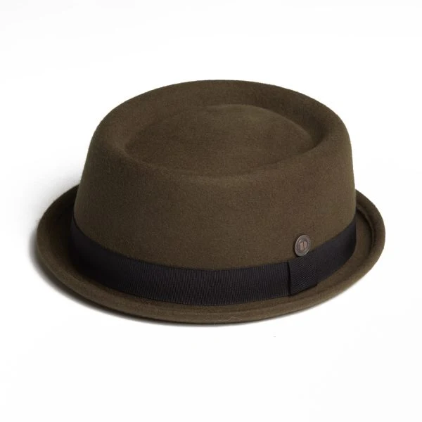 Dasmarca Rude Boy Narrow Brim 100% Wool Felt Trilby Pork Pie Hat Olive - Image 3