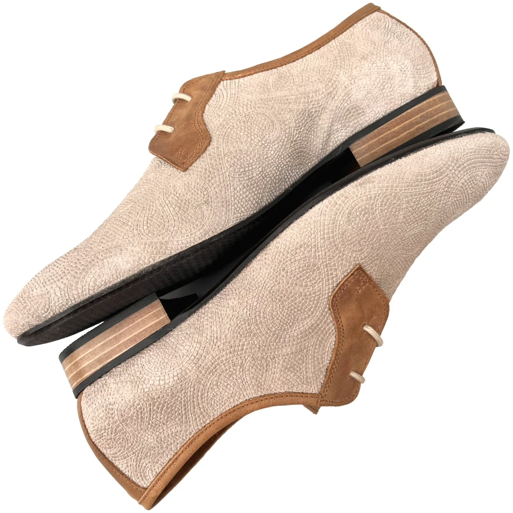 Exclusive Gabicci x Adaptor Traffic Paisley Suede Shoes Stone - Image 5