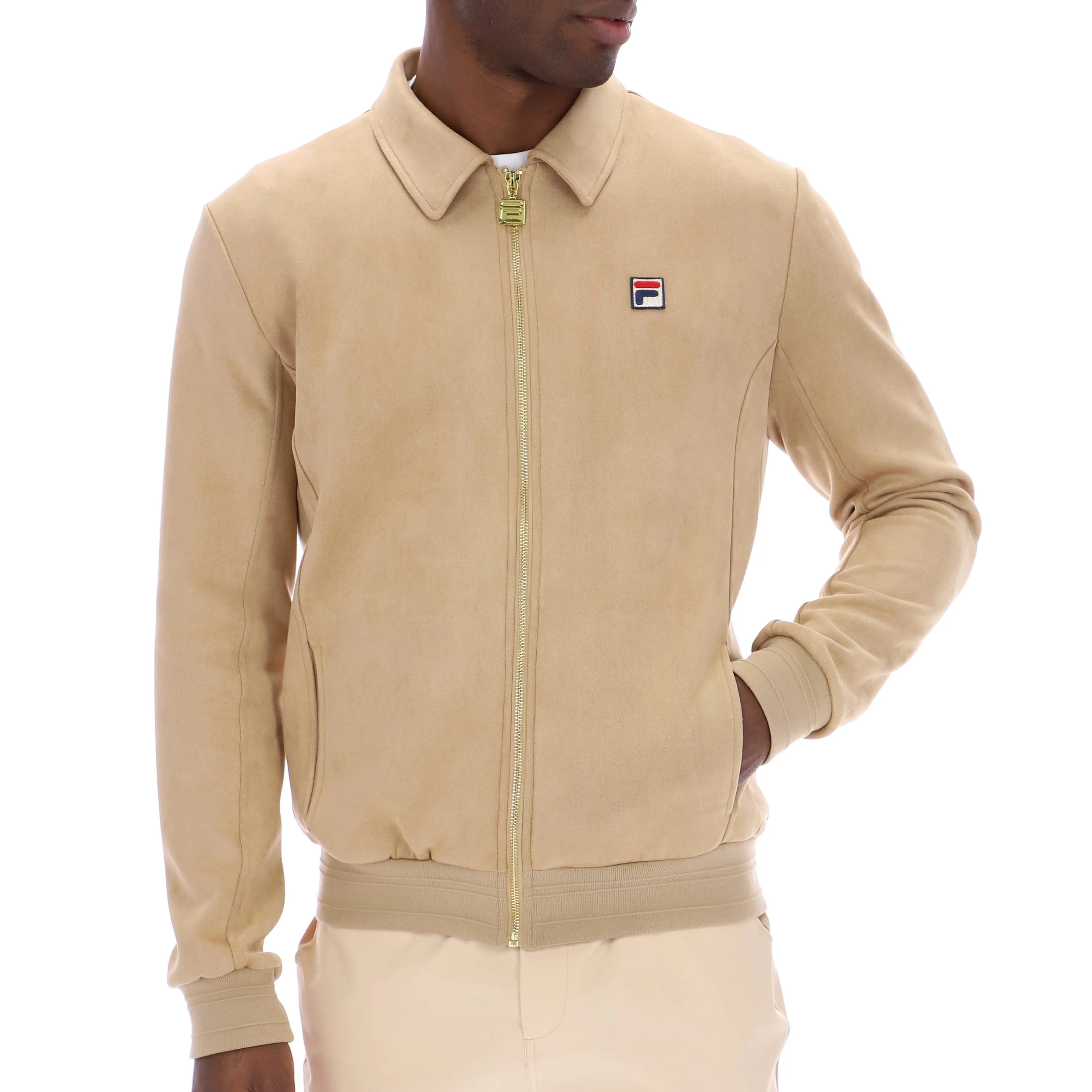 Fila Francesco Faux Suede Zip Through Track Top Beige - Image 3
