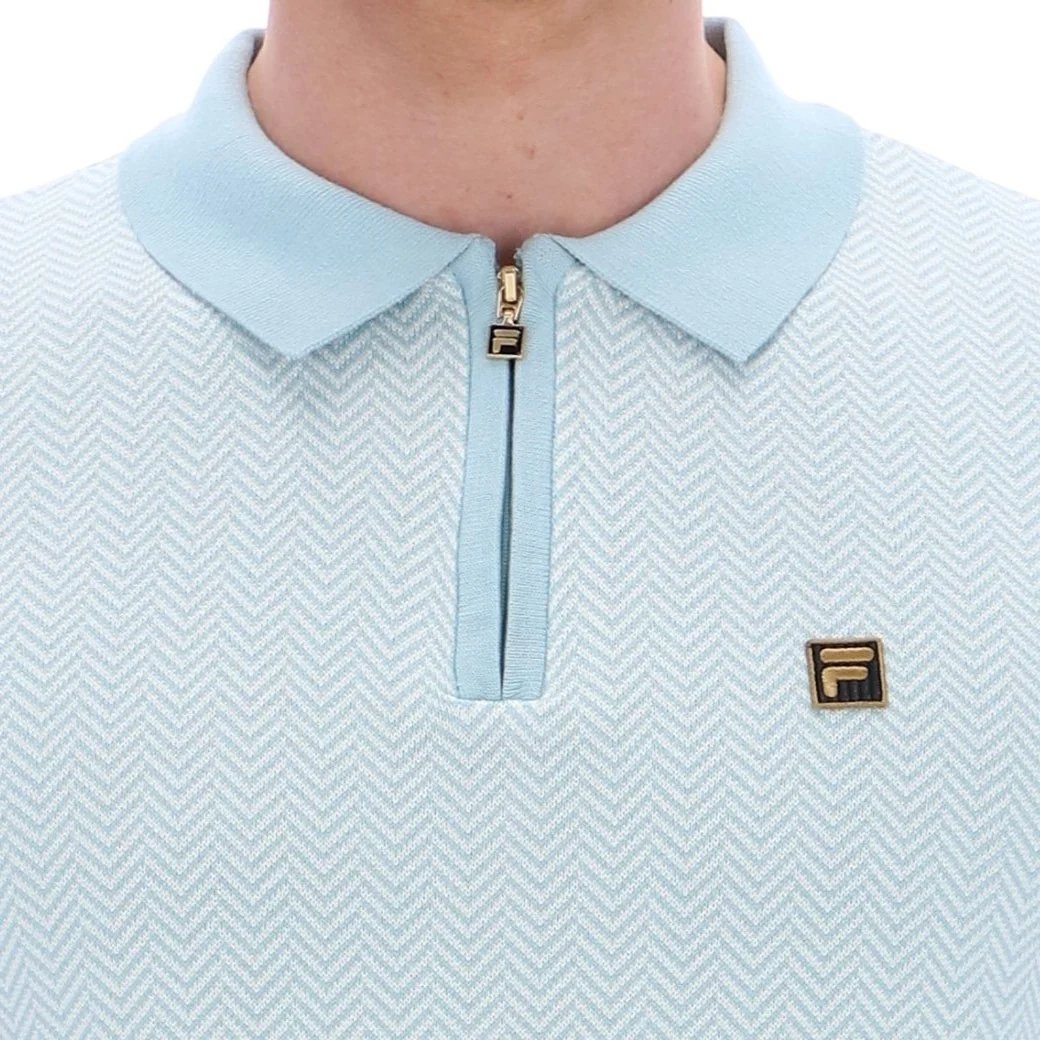 Fila Gold Collection Herringbone Knit Polo Duck Egg - Image 3