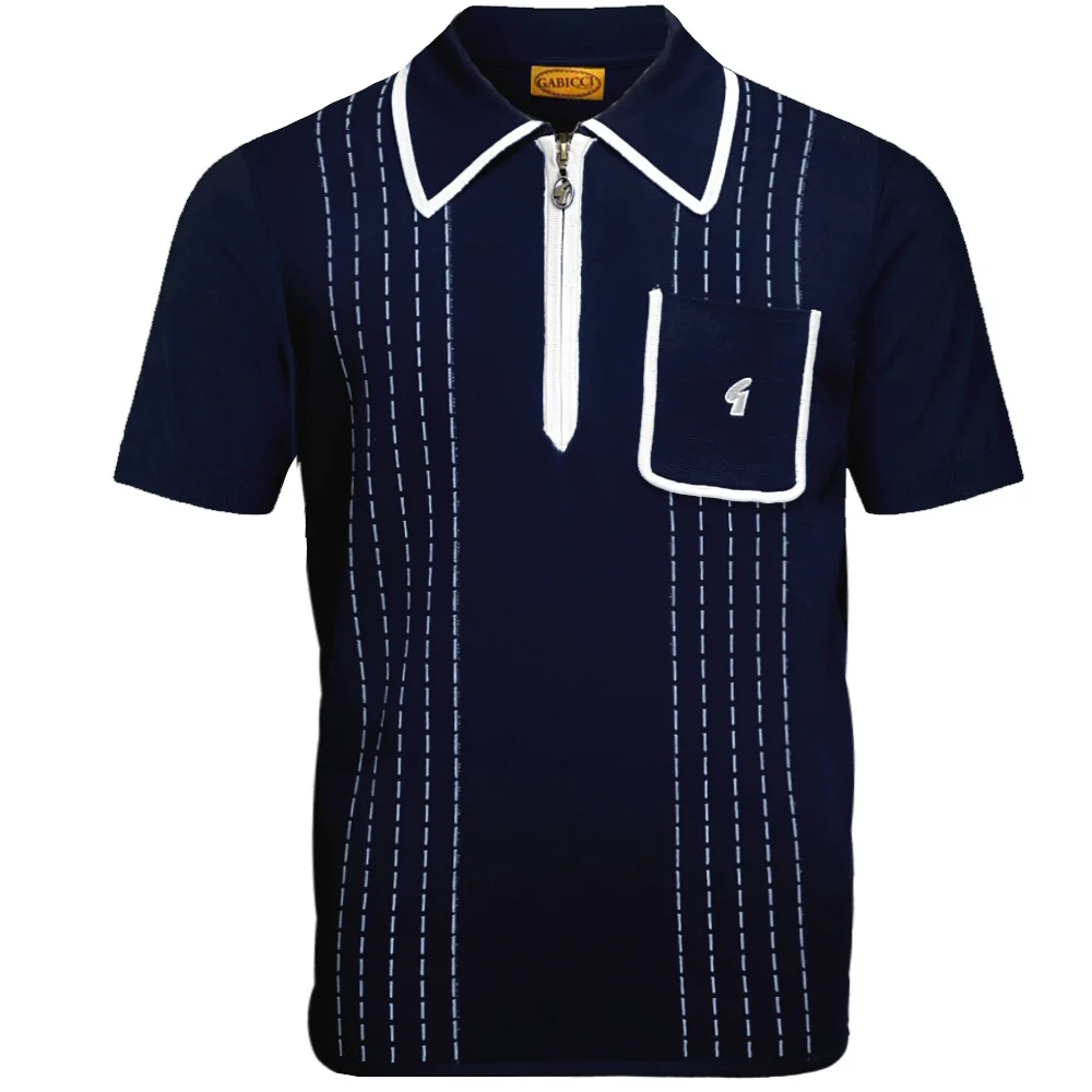 Gabicci Archive Darron Fine Gauge Zip Neck Polo Navy