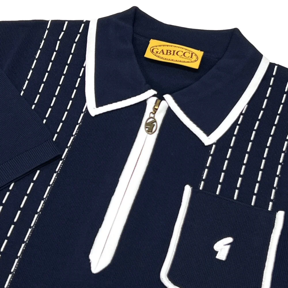 Gabicci Archive Darron Fine Gauge Zip Neck Polo Navy - Image 2