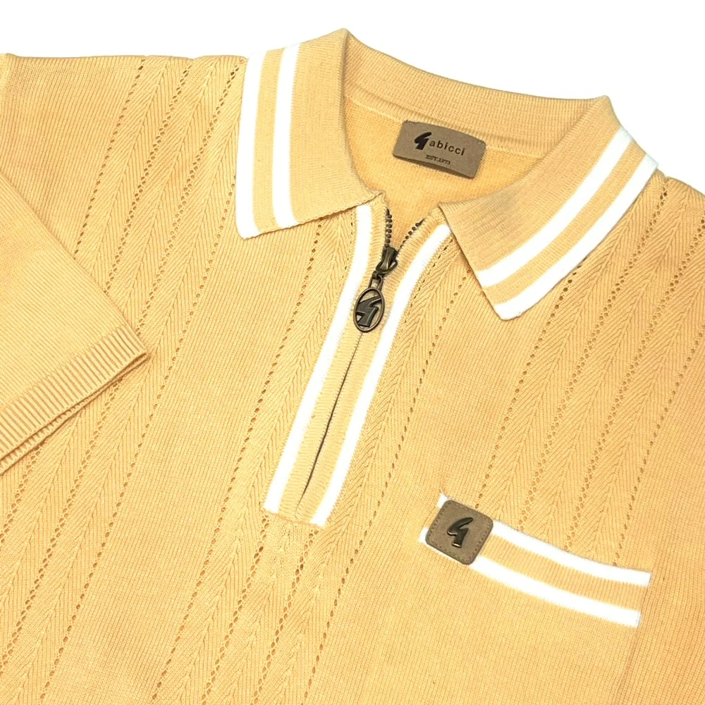 Gabicci Vintage Johnson Fine Gauge Zip Neck Polo Lemon - Image 2