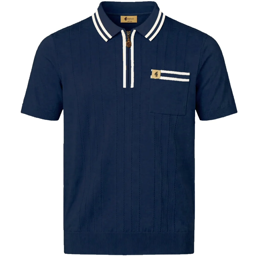 Gabicci Vintage Johnson Fine Gauge Zip Neck Polo Navy