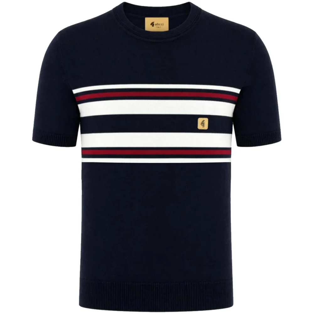 Gabicci Vintage Mod Chest Stripe Fine Gauge Crew Neck Navy