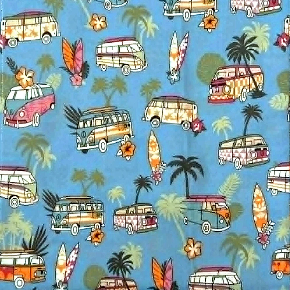 Gabicci Vintage Revere Collar Camper Van Print Shirt Blue - Image 3