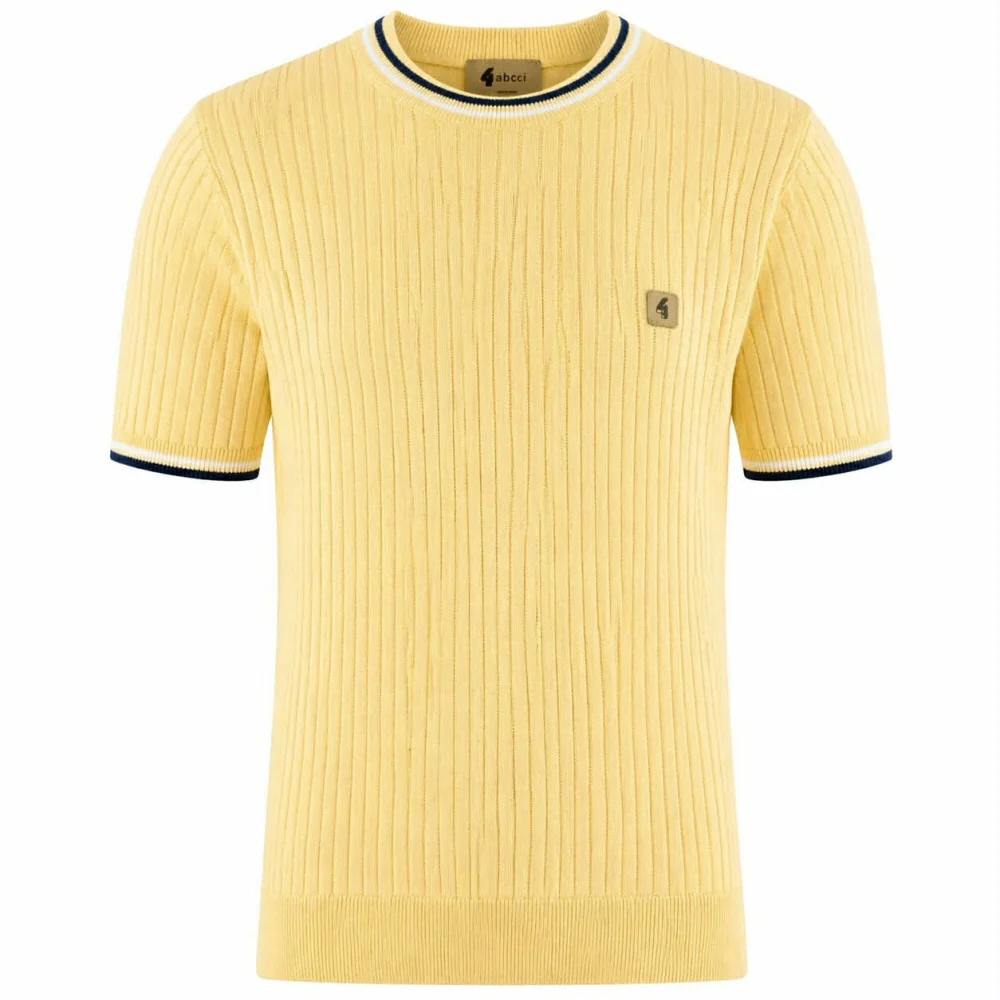 Gabicci Vintage Santino Ribbed Tipped Crew Neck Lemon