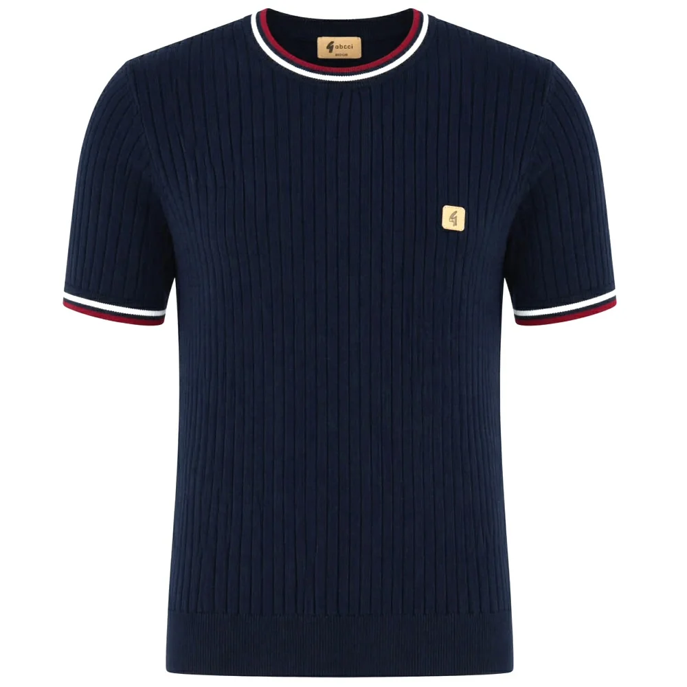 Gabicci Vintage Santino Ribbed Tipped Crew Neck Navy