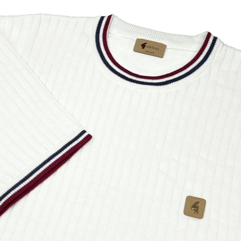 Gabicci Vintage Santino Ribbed Tipped Crew Neck White - Image 2