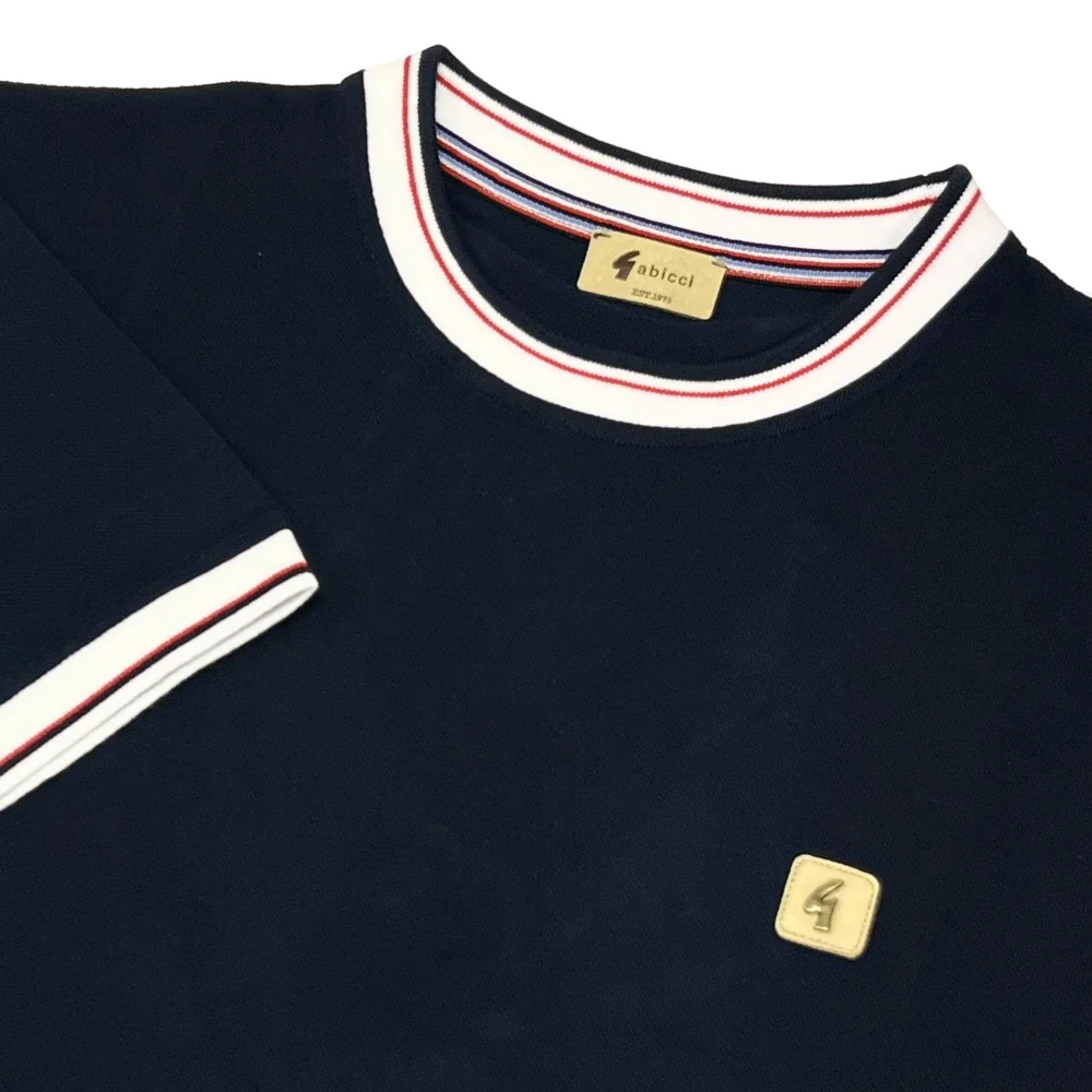 Gabicci Vintage Tipped Pique T Shirt Navy - Image 2
