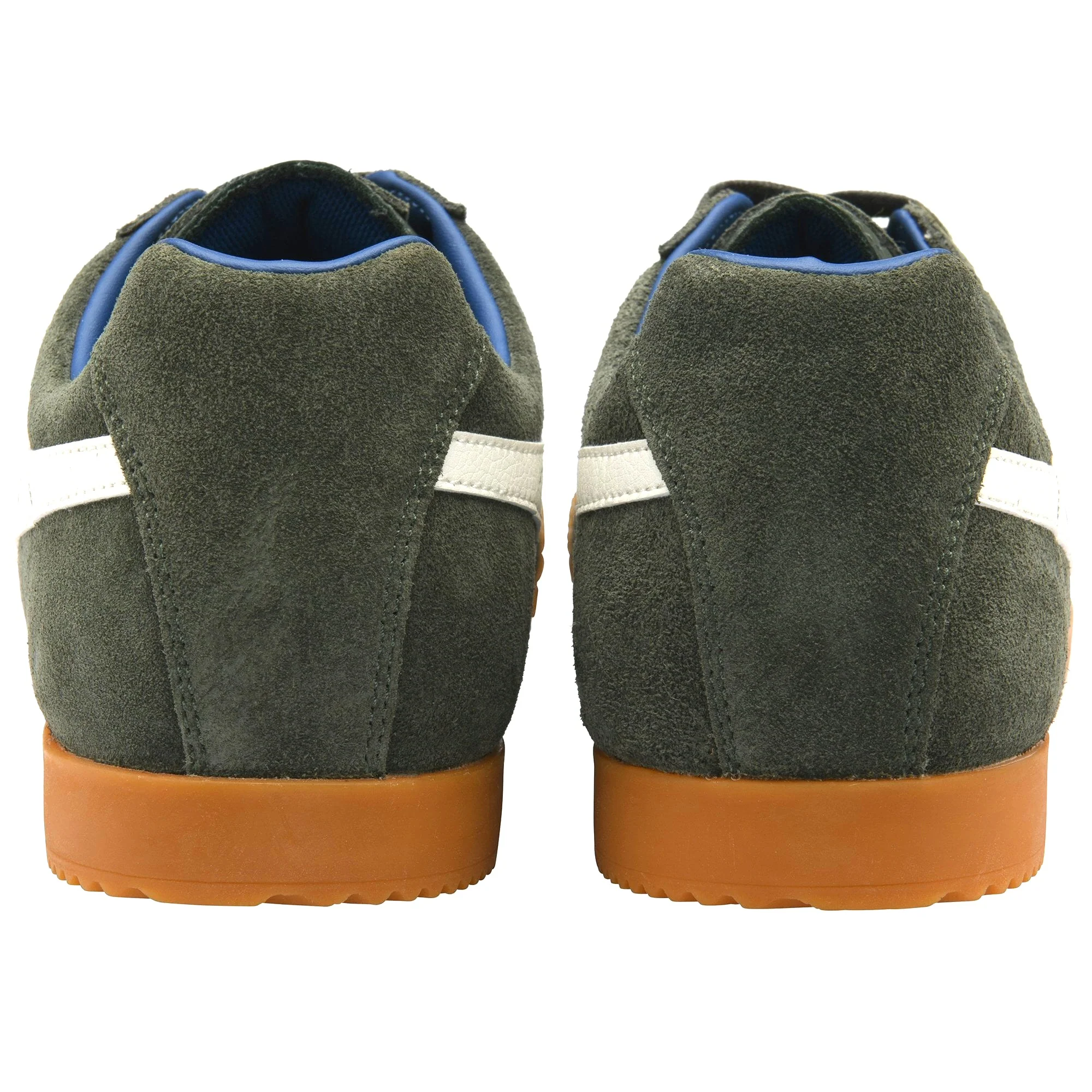 Gola Harrier Classic Twin Stripe Suede Trainer Dark Green / Off White / Blue - Image 3