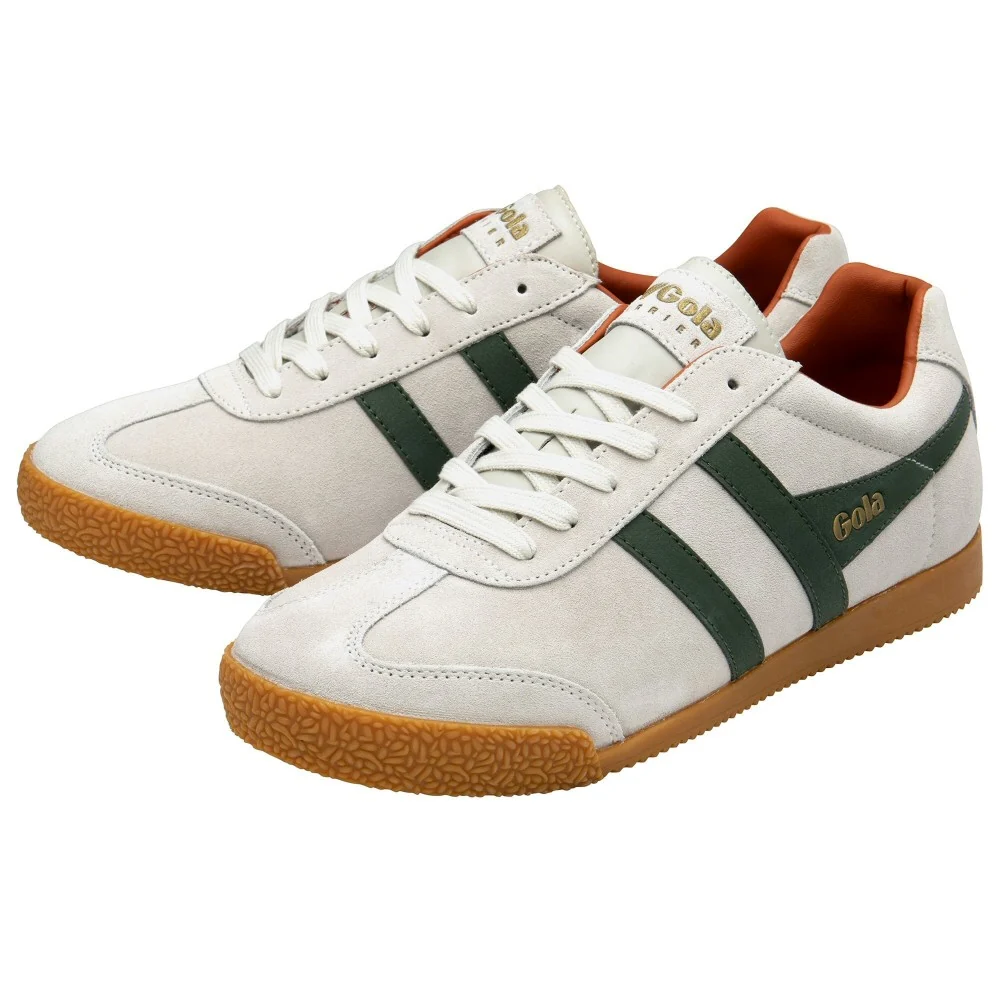 Gola Harrier Classic Twin Stripe Suede Trainer Off White / Green - Image 3