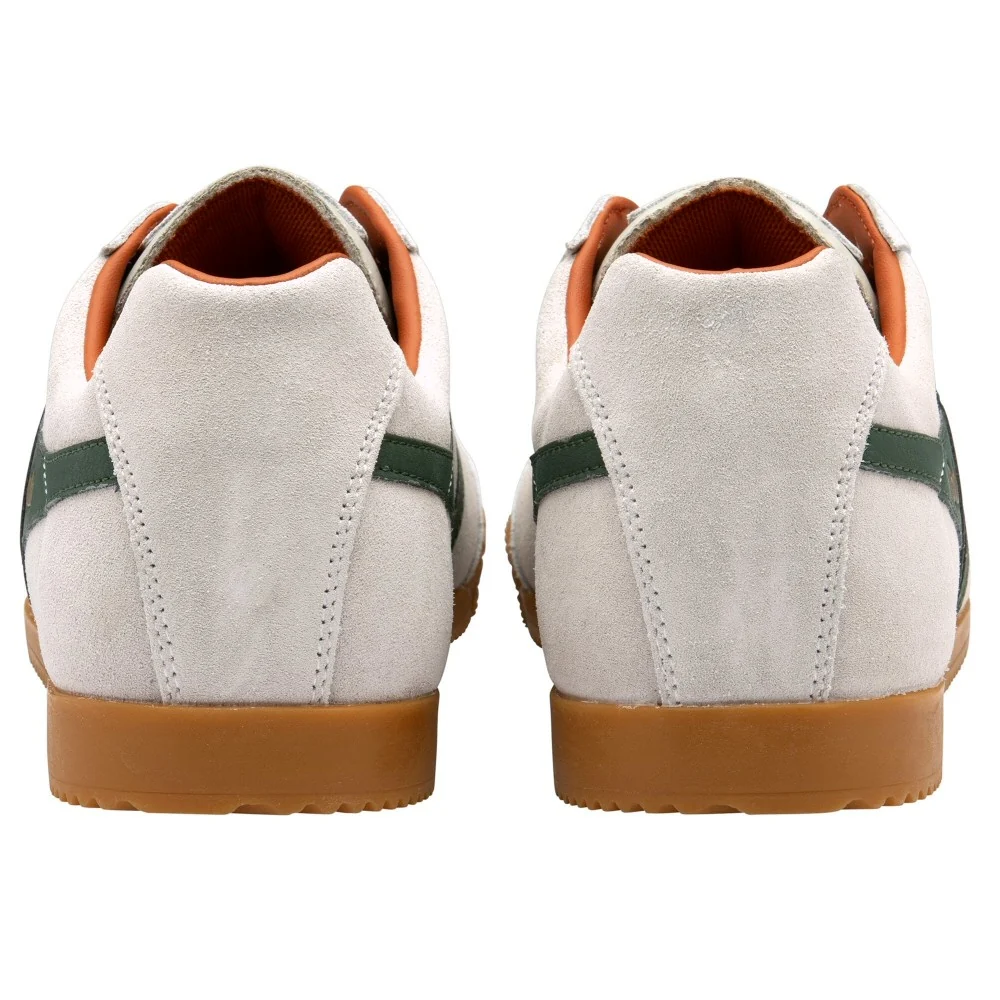 Gola Harrier Classic Twin Stripe Suede Trainer Off White / Green - Image 4