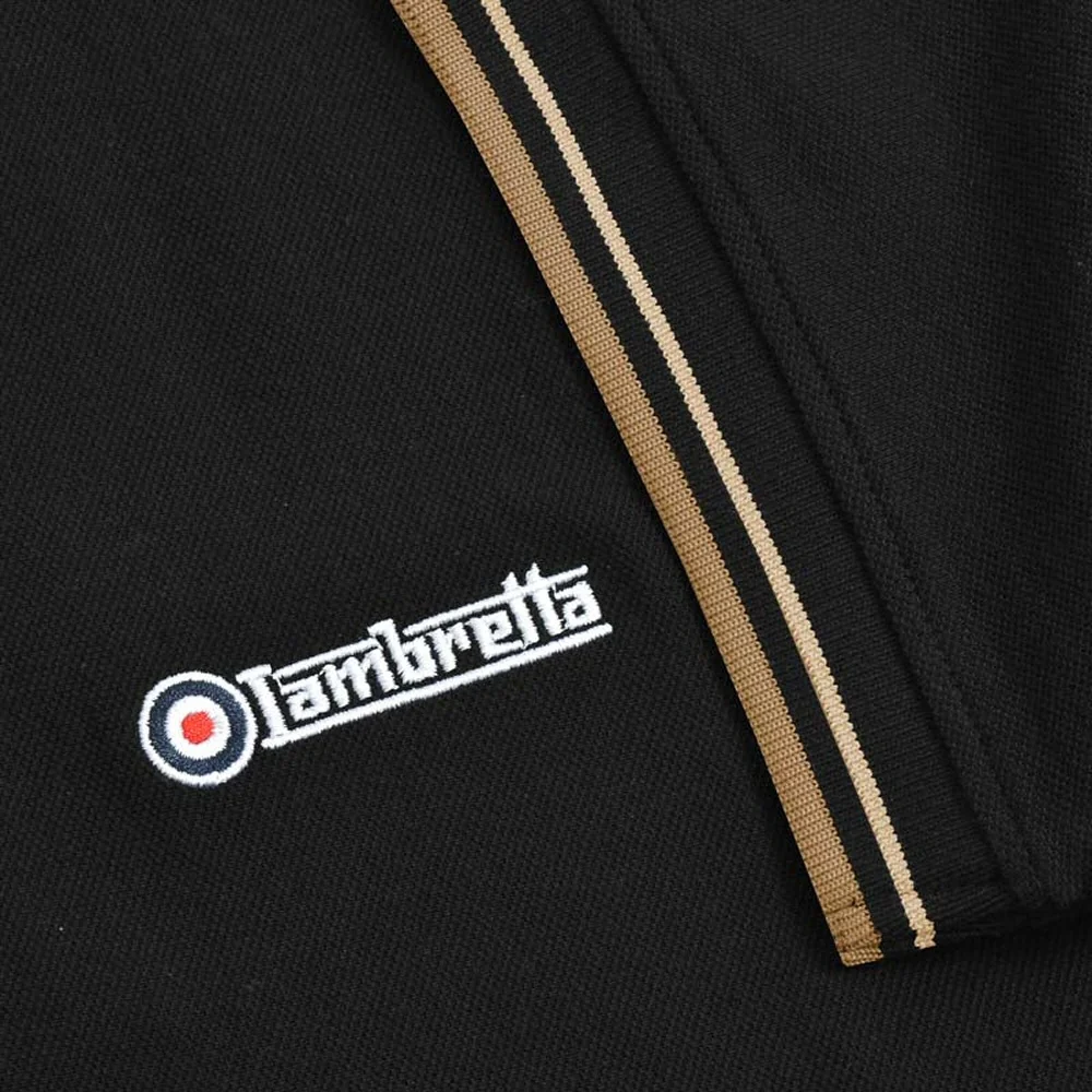 Lambretta Side Stripe Pique Polo Shirt Black - Image 4