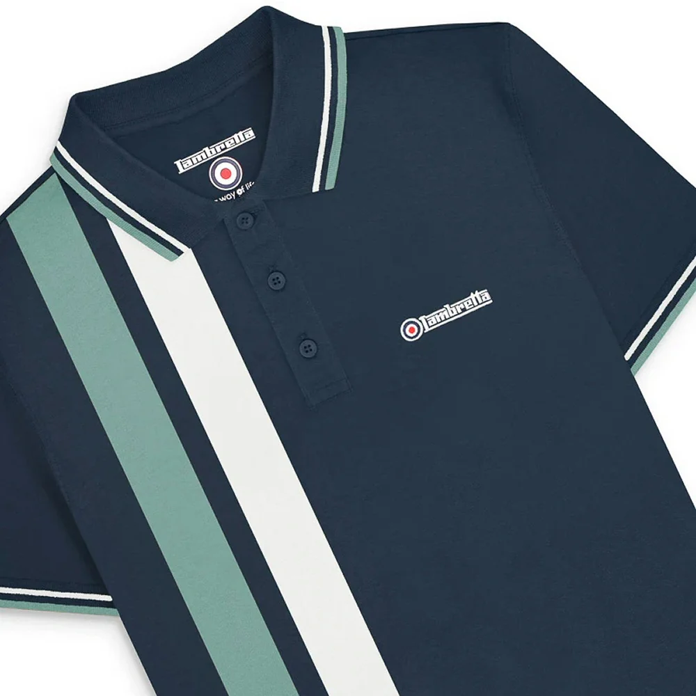 Lambretta Side Stripe Pique Polo Shirt Navy - Image 3