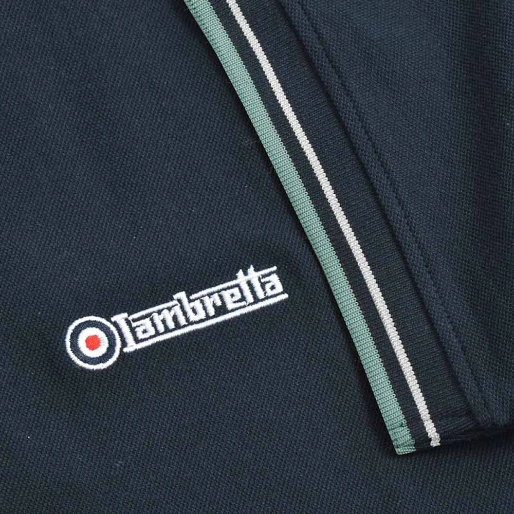 Lambretta Side Stripe Pique Polo Shirt Navy - Image 4